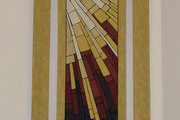 Stained glass inspired fabric banners for a church sanctuary
