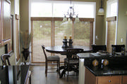Beautiful woven woods from Kensington were used to give just enough texture to this kitchen space.
